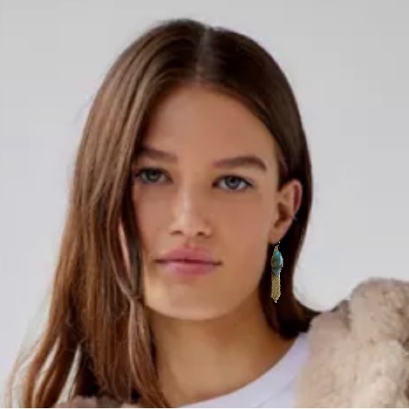 ALEXIS BITTAR Blue Green Teardrop Labradorite
Gemstone Fringed Crystal Earrings - Picture 4 of 11